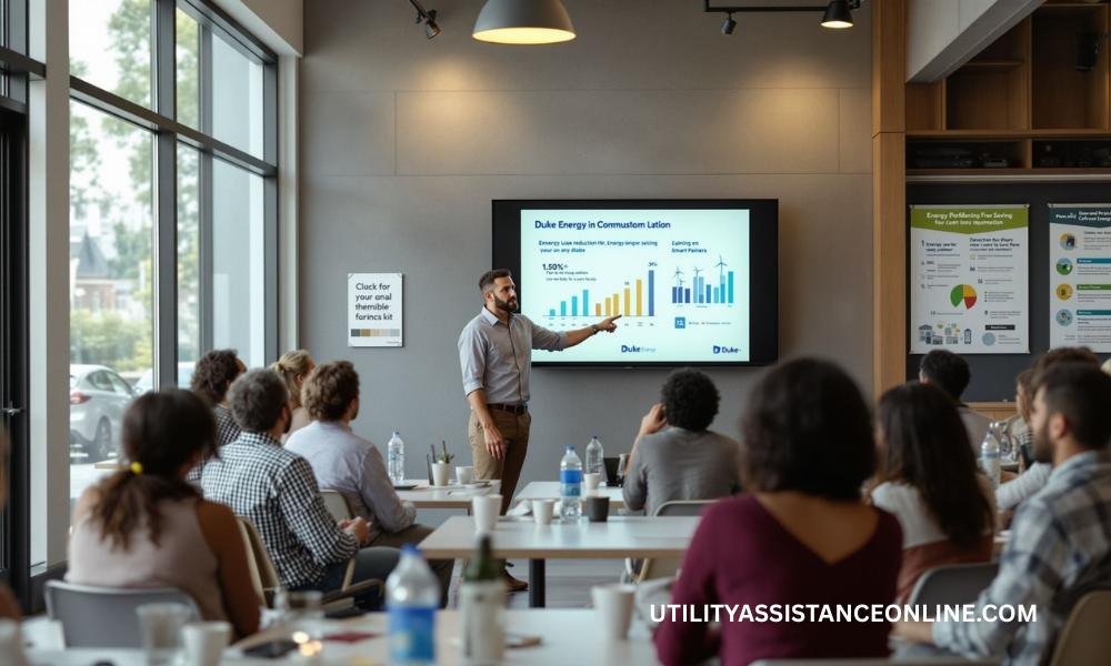 Residents attending a Duke Energy workshop to learn energy-saving strategies and community sustainability tips.