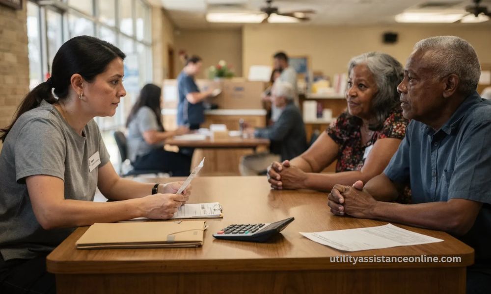 Houston family meeting with a community counselor about emergency rent and utility assistance