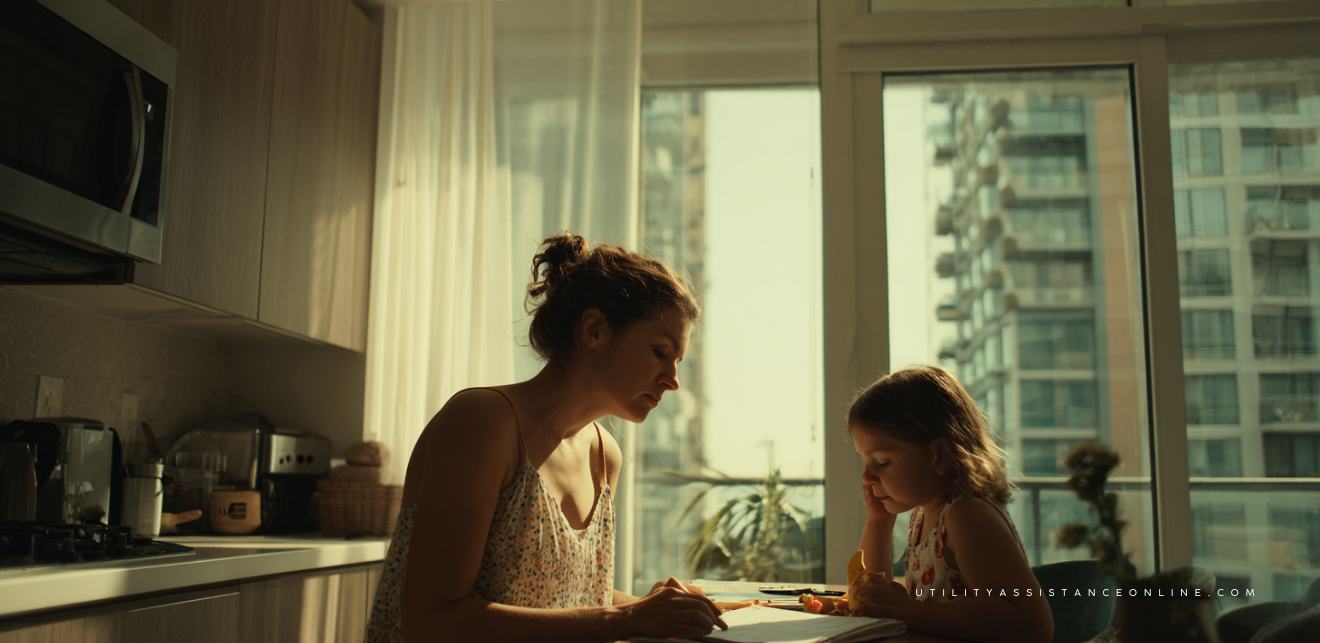 Woman in her Houston apartment reading her energy bill