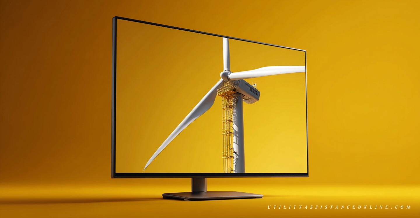 Illustration of wind turbine showing labeled components and energy flow