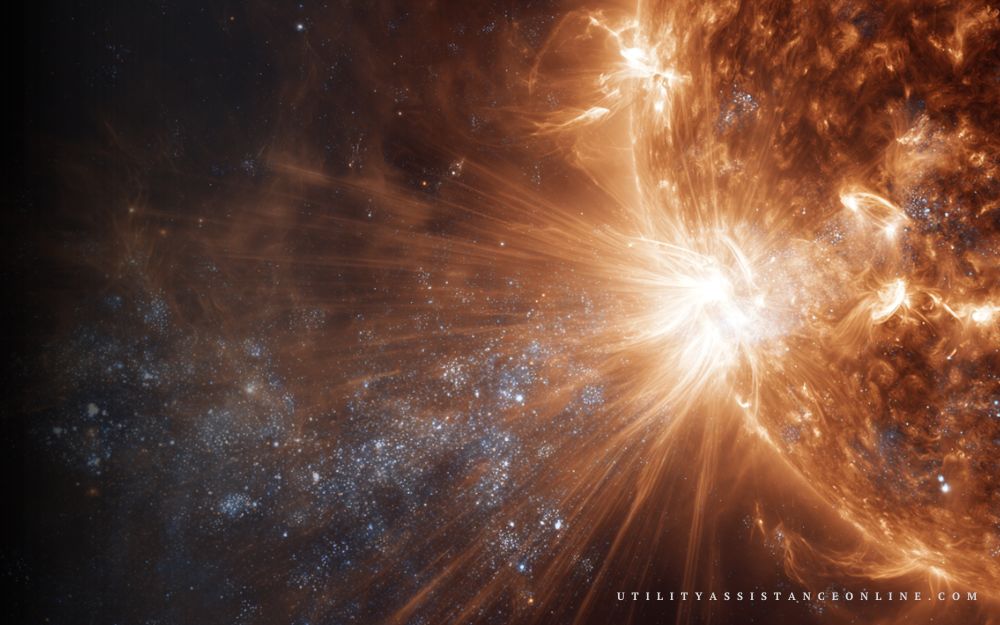 Solar flare in space causing potential power outage on Earth