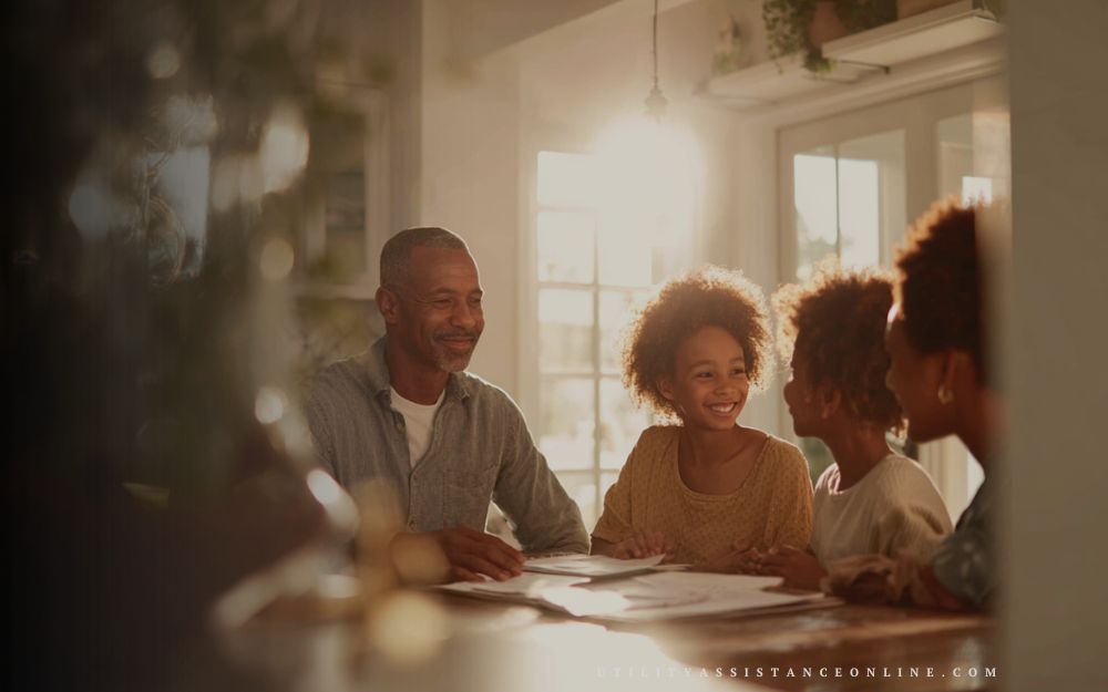 Family meeting to discuss managing utility bills for low-income families