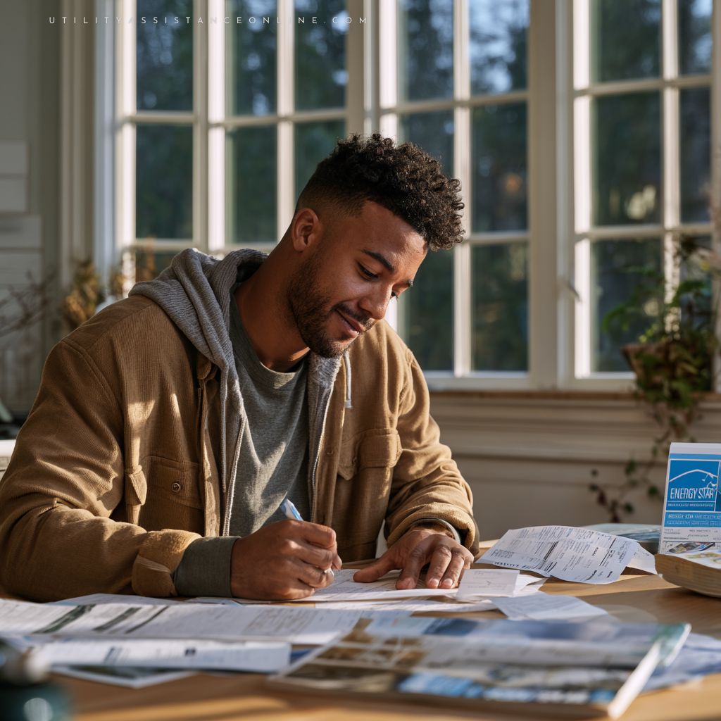 Person completing a utility assistance application